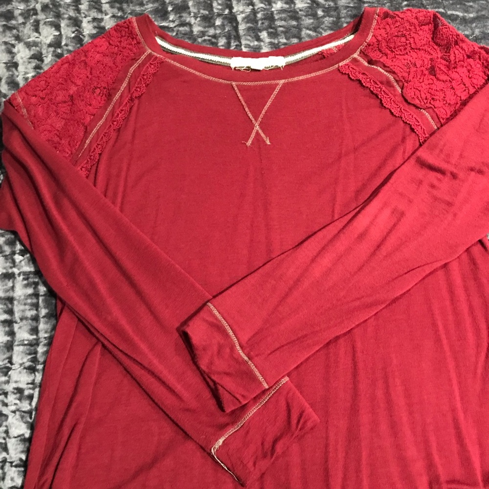Maroon red shirt with lace detail